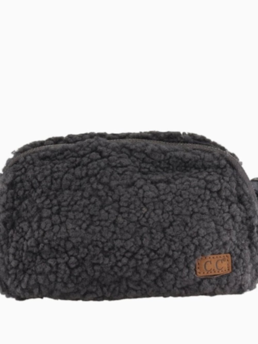 C.C Belt Bag Fanny Pack Charcoal Sherpa Faux Fur Zipper, Strap